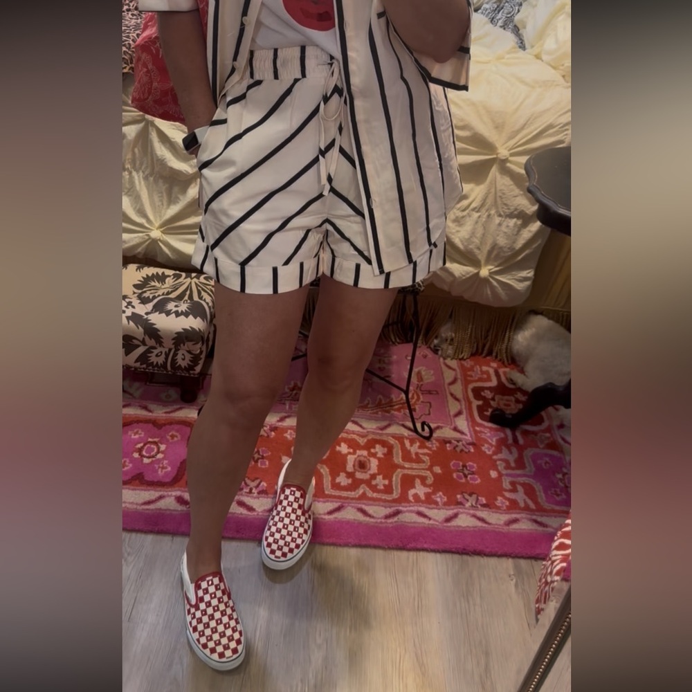 Striped Black/Cream Shorts & Button Up Set - Picture 2 of 16